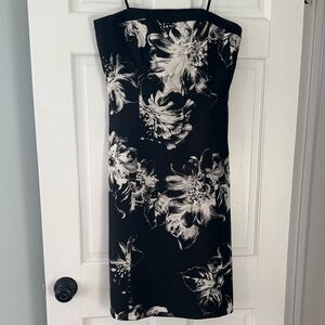 Ann Taylor Black and Cream Floral Strapless Silk Dress